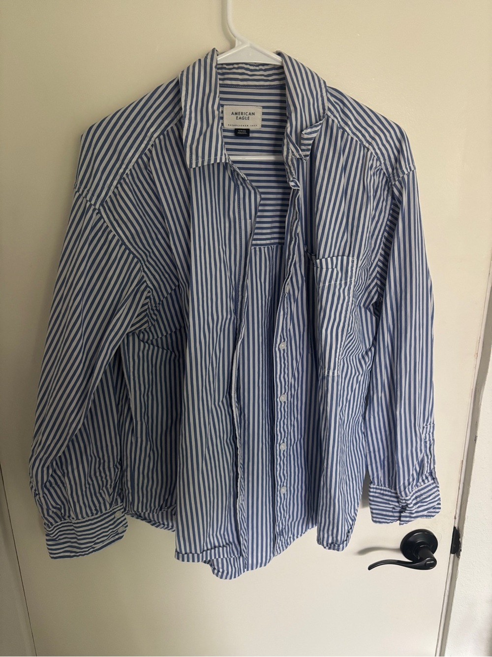 American Eagle Outfitters Blue and White Striped Button-Down Shirt